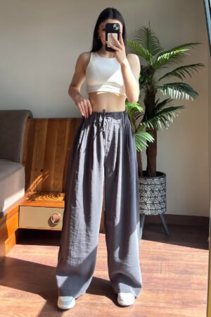 Anthracite Modal Fabric Relax Trousers with Elastic Waist