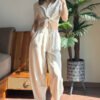 Natural Linen Textured Crop Shirt with Tie Front