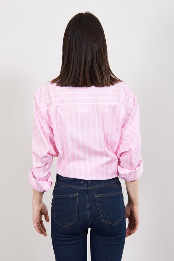 Pink Linen Textured Striped Shirt