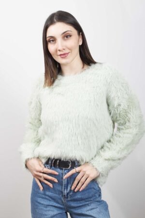 Green Crew-Neck Pleir Soft Sweater